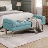 Christopher Knight Home Teaki Mid-Century Modern Upholstered Ottoman Bench, Wooden Bedroom End of Bed Bench, Tufted Top Entryway Ottoman Foot Rest, Living Room Sofa Extra Seat, Pink(Dusty Teal)