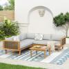 Christopher Knight Home Tenntt 5-Seater Acacia Wood Patio Furniture Set, Outdoor Conversation Sofa Chat Set with Coffee Table, Wicker Arm, Sectional Seating Group for Backyard Balcony, Teak+Light Gray(Teak+light Gray)
