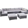 Christopher Knight Home Tom Rosa Outdoor 7 Seater Wicker Sectional Sofa Set, Grey with Silver Cushions
