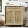 Christopher Knight Home Valeri 30″ Farmhouse Bathroom Vanity with Resin Sink, Wooden Bathroom Vanity Organizer with Hidden Drawer, Soft Closing Door Bathroom Storage Cabinet, Natural Brown