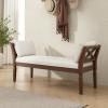 Christopher Knight Home Viko Farmhouse Wooden Living Room Ottoman Bench with Cross-back Detail, Upholstered End of Bed Ottoman with Armrest, Long Entryway Bench, Long Seating for Bedroom, Beige+Walnut