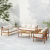 Christopher Knight Home Vorms 5-Piece Acacia Wood Patio Furniture Set with Rope Backrest, Patio Conversation Chat Set for Backyard Balcony, Outdoor 7-Seater Seating Group with Coffee Table, Teak+Cream(Teak+cream  7-seater Set)
