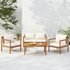 Christopher Knight Home Vorms 5-Piece Acacia Wood Patio Furniture Set with Rope Backrest, Patio Conversation Chat Set for Backyard Balcony, Outdoor 7-Seater Seating Group with Coffee Table, Teak+Cream(Teak+cream  4-seater Set)