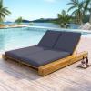 Christopher Knight Home Yoky Acacia Wood Chaise Lounge Chair Outdoor, Spacious Double Outdoor Chaise Lounge, 4 Position Adjustable Backrest Pool Lounger, Garden Poolside Backyard Seating, Teak(Teak + Dark Grey)