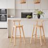 Christopher Knight Home Yoly Counter Height Bar Stools Set of 2, Round Seat Bar Stool for Kitchen Island, Wooden Dining Room Chair with Unique Cross Bar Backrest, Barstools with Footrest, Natural