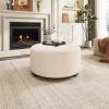 Christopher Knight Home York Linen Fabric Upholstered Ottoman, Wooden Round Ottoman Coffee Table, Modern Living Room Ottoman Foot Stool, Extra Seat Sofa Footrest, Beige(Beige)