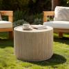 Christopher Knight Home Yunara 17″ H Lightweight Concrete End Table with Stunning Fluted Design, Indoor Outdoor Accent Side Table, Travertine Effect Round Coffee Table, No Assembly, Natural