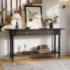 Christopher Knight Home Zeka Narrow Console Table with Storage, Wood Entryway Table with 2 Drawers and 1 Bottom Shelf, Retro Display Table with Unique Spherical Legs for Hallway, Living Room, Black(Black)