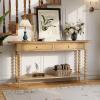 Christopher Knight Home Zeka Narrow Console Table with Storage, Wood Entryway Table with 2 Drawers and 1 Bottom Shelf, Retro Display Table with Unique Spherical Legs for Hallway, Living Room, Black(Natural)