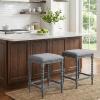 Christopher Knight Home Zeus Backless Counter Height Bar Stools Set of 2, Acacia Wood Counter Stools with Upholstered Seat, Square Bar Stool for Kitchen Island, Dining Room Chair, Natural + Light Gray(Dark Gray)