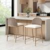 Christopher Knight Home Zicla 29.25” Counter Height Bar Stools Set of 2, Fabric Upholstered Bar Stool with PE Rattan Backrest, Iron Frame Dining Room Chair, Counter Stools with Footrest, Beige+Brown(25”)