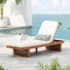 Christopher Knight Home Zusua Acacia Wood Patio Chaise Lounge with Cushion, Outdoor Patio Sun Lounger Recliner Chair, Adjustable Backrest Single Lounge Sofa with PE Rattan Accent, Natural+White