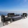 Coral Bay Outdoor Grey Aluminum 5 Piece Loveseat Chat Set with Fire Table (Dark Grey)(Dark Grey)