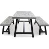 GDFStudio Cassie Outdoor Modern Industrial 3 Piece Acacia Wood Picnic Dining Set with Benches, Sandblasted Dark Brown and White Rustic Metal(Sandblasted Light Gray  Black Rustic Metal)