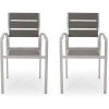 GDFStudio Outdoor Modern Aluminum Dining Chair with Faux Wood Seat (Set of 2), Gray and Silver(Gray/Silver)
