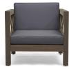 Great Deal Furniture Indira Outdoor Acacia Wood Club Chair with Cushion, Teak Finish and Beige,308358(Gray Finish + Dark Gray)