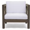 Great Deal Furniture Indira Outdoor Acacia Wood Club Chair with Cushion, Teak Finish and Beige,308358(Gray Finish + White)