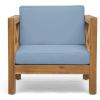 Great Deal Furniture Indira Outdoor Acacia Wood Club Chair with Cushion, Teak Finish and Beige,308358(Teak Finish + Blue)