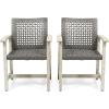 Great Deal Furniture Noble House Hampton Outdoor Acacia Wood Dining Chair in Light Gray (Set of 2)