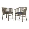 Great Deal Furniture Nola Outdoor Wooden Dining Chairs (Set of 2) with Cushions (Set of 2), Dark Gray and Gray Finish(Dark Gray + Gray Finish)