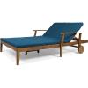 Great Deal Furniture Samantha Double Chaise Lounge for Yard and Patio, Acacia Wood Frame, Teak Finish with Cream Cushions, (307569)(Blue)