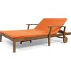 Great Deal Furniture Samantha Double Chaise Lounge for Yard and Patio, Acacia Wood Frame, Teak Finish with Cream Cushions, (307569)(Orange)