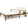 Great Deal Furniture Samantha Double Chaise Lounge for Yard and Patio, Acacia Wood Frame, Teak Finish with Cream Cushions, (307569)(Teak Finish + Cream)