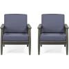 Willowbrook Outdoor Club Chair with Cushion – Acacia Wood – Teak (Set of 2)(Black)