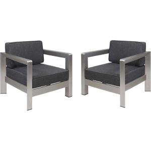 Booth Outdoor Aluminum Club Chairs, Silver and Gray (Set of 2)