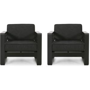Cheney Bay Outdoor Aluminum Club Chairs (Set of 2), Black(Black)
