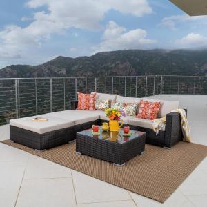 Christopher Knight Home 300506 “Santa CKH Outdoor Sofa Set/Sectional, 33.25″ D x 25.50″ W x 24.25” H, Multibrown/Beige