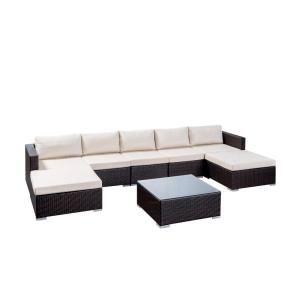 Christopher Knight Home 304752 Tom Rosa Outdoor 5 Seater Wicker Sectional Sofa Set, Multibrown with Beige Cushions