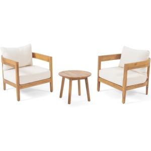 Christopher Knight Home 305538 Evelyn Mid Century Modern Fabric Arm Chair, Beige, Walnut & Rosella Fabric Ottoman, Linen