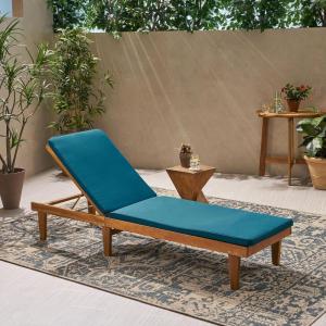 Christopher Knight Home 309780 Shane Chaise Lounge Cushion Outdoor with Removable Cover, Water-Resistant Lounge Chair Cushion 78.75″ L x 23.75″ W x 1.5″ H Cream(Blue)