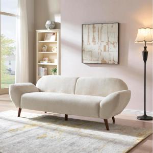 Christopher Knight Home Ahrac Curved Sofa Couch, 83.75” Modern Upholstered Fabric 3 Seater Sofa, Cozy Oversized Loveseat with Wood Frame, Lounge Seating for Living Room Home Rest, Beige