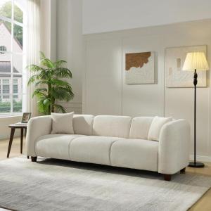 Christopher Knight Home Ahrai 3-Seater Sofa Couch with 2 Pillows, 87″ Wide Oversized Sofa for Living Room, Modern Wood Frame Lounge Couch, Comfy Spacious Fabric Upholstered Home Seating, Beige(Beige)