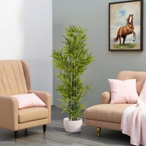 Christopher Knight Home Alene Set of 2 60.75”H Artificial Tree Indoor, Artificial Bamboo Tree with Nursery Pot, Faux Tree with Black Plastic Pot for Living Room, Artificial Plant for Home Decor,Green(Green/60.75”h)