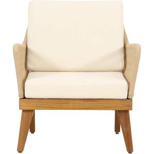 Christopher Knight Home Annisa Outdoor Club Chair with Cushions – Acacia Wood and Rope – Teak/Light Brown/Beige
