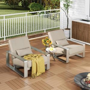 Christopher Knight Home Aspen Aluminum Outdoor Club Chair Set of 2, Lounge Chair Outdoor with Cushions, Indoor Metal Accent Chair, Tilt Backrest Recliner for Backyard, Garden, Balcony, Black+Grey(Silver+beige)