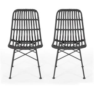 Christopher Knight Home Assisi Indoor Wicker Dining Chairs (Set of 2), Gray and Black(Gray and Black)