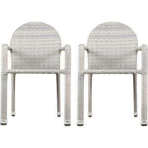 Christopher Knight Home Aurora Outdoor Wicker Armed Stacking Chairs with Aluminum Frame, 2-Pcs Set, Chateau Grey