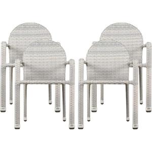 Christopher Knight Home Aurora Outdoor Wicker Armed Stacking Chairs with Aluminum Frame, 4-Pcs Set, Chateau Grey