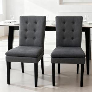 Christopher Knight Home Badin Mid-Century Modern Upholstered Dining Chair Set of 2, Wooden Kitchen Armless Chair, High Back Slipper Chair with Padded Seat, Charcoal Grey(Charcoal Grey)