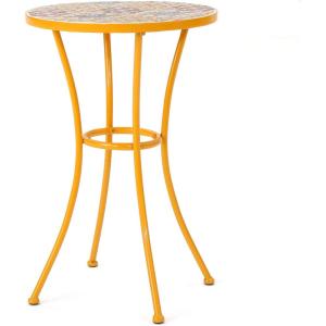 Christopher Knight Home Barnsfield Outdoor Ceramic Tile Side Table with Iron Frame, Yellow(Table)