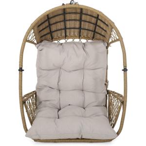 Christopher Knight Home Becky Wicker Hanging Chair with Cushion (Stand Not Included), Brown, Tan(Light Brown  Brown  Beige)