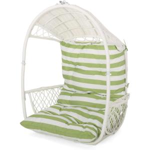 Christopher Knight Home Becky Wicker Hanging Chair with Cushion (Stand Not Included), Brown, Tan(White  Green)
