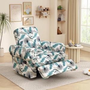 Christopher Knight Home Besty Chenille Upholstered Swivel Recliner Chair, Wooden Swivel Accent Chair with Adjustable Backrest, Super Comfort Rocker Recliner Sofa for Living Room/Bedroom, Mint Green(Green+white)