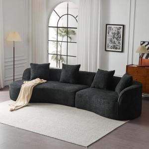 Christopher Knight Home Braebt 126″ Modular Sofa with 4 Throw Pillows, Curved 5-Seater Large Sofa Couches, Comfy Upholstered Sectional Cloud Couch for Living Room, No Assembly Required, Dark Orange(Black)