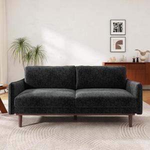 Christopher Knight Home Brena Modern Chenille Upholstered Loveseat Sofa, Wooden 2 Seater Sofa Couch with Deep Seat, Comfy Cloud Couch for Living Room, Bedroom, Home Office, Green+White(Black)