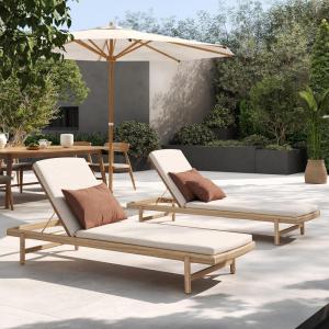 Christopher Knight Home Brolen Acacia Wood Chaise Lounge Chair Outdoor Set of 2, Patio Outdoor Chaise Lounge with Cushions, Adjustable Backrest Lounge Sofa, Wooden Sunbathing Pool Lounger, Teak+Beige